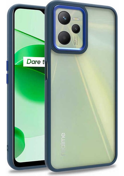Realme C35 Kılıf Flora Sert Silikon Arkası Cam Şeffaf Lacivert