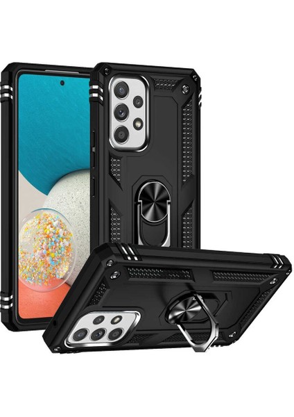 Casestreet Samsung Galaxy A53 5g Kılıf Vega Sert Silikon Tank Standlı Yüzüklü Mıknatıslı+Nano Siyah