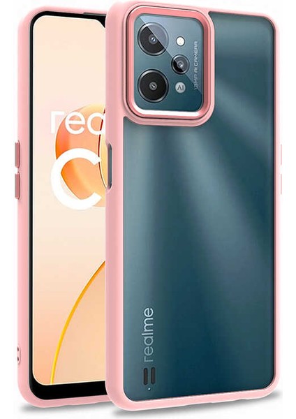 Realme C31 Kılıf Flora Sert Silikon Arkası Cam Şeffaf Pembe