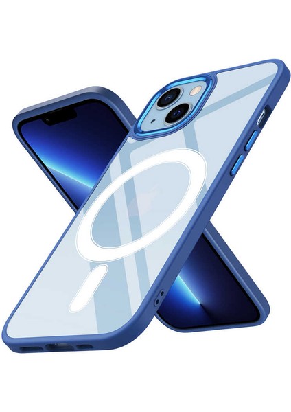 Apple iPhone 13 Kılıf Wireless Şarj Özellikli Buttom Magsafe Silikon Kapak Lacivert
