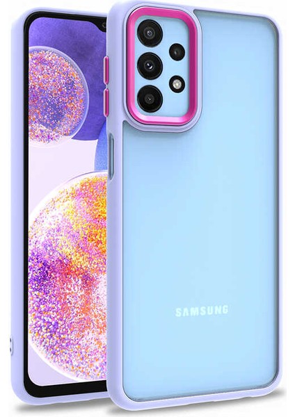 Samsung Galaxy A23 Kılıf Flora Sert Silikon Arkası Cam Şeffaf Mor