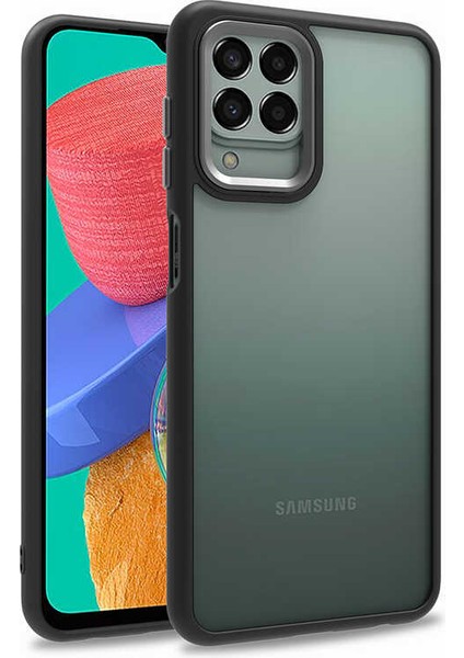 Samsung Galaxy M33 Kılıf Flora Sert Silikon Arkası Cam Şeffaf Siyah
