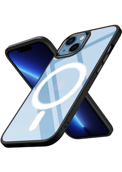 Apple iPhone 13 Kılıf Wireless Şarj Özellikli Buttom Magsafe Silikon Kapak Siyah