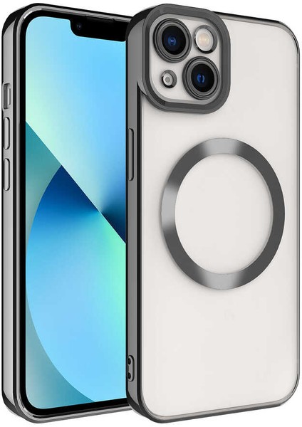 Apple iPhone 13 Kılıf Magsafe Wireless Şarj Özellikli Setro Renkli Silikon Siyah