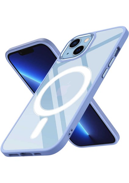Apple iPhone 13 Kılıf Wireless Şarj Özellikli Buttom Magsafe Silikon Kapak Mor