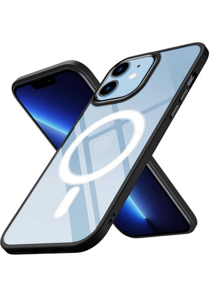 Apple iPhone 12 Kılıf Wireless Şarj Özellikli Buttom Magsafe Silikon Kapak Siyah