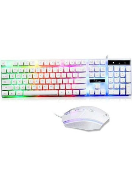 (Beyaz) Oyun Klavye Fare Seti Gökkuşağı LED Kablolu USB Pc Laptop Ps4 Xbox Için (Yurt Dışından)