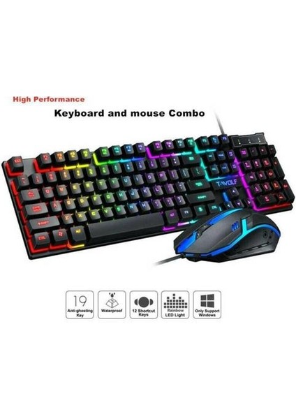 1 Pcs Oyunları Rainbow Rgb Pc Dizüstü Bilgisayar Için LED Arkadan Aydınlatmalı Mekanik Klavye ve Fare Seti (Yurt Dışından)