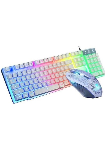 (Beyaz) LED Işıklı Oyun Klavye ve Fare Seti Pc Dizüstü Bilgisayar Için Kablolu USB Ergonomik (Yurt Dışından)