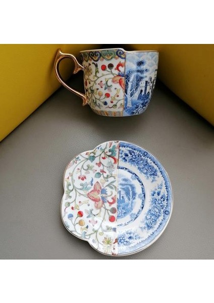 Seramik Kahve Fincanı ve Daire Seti Ingiliz Yaratıcı Siyah Çay Kupası Altın Kolu (Yurt Dışından)