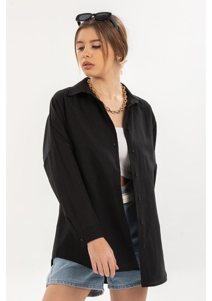Kadın Oversize Uzun Basic Gömlek modelleri