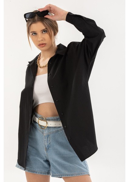 Kadın Oversize Uzun Basic Gömlek fırsatları
