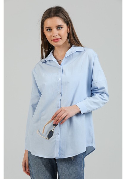 Kadın Oversize Uzun Basic Gömlek