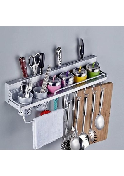 Duvara Monte Pot Pan Raf Çok Fonksiyonlu Mutfak Kitaplık Depolama Raf Şişe Raflı Silverware Caddy Çatal Blokları Hang | Raflar ve sahipler (Gümüş) (Yurt Dışından)