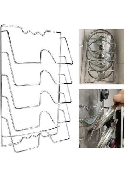 Metal Kurutma Pan Raf Duvar Asılı Pot Kapak Raf Pot Raf Kapağı Kapak Çok Fonksiyonlu Anti Güz 5 Katmanlı Metal Passız | (Gümüş) (Yurt Dışından)