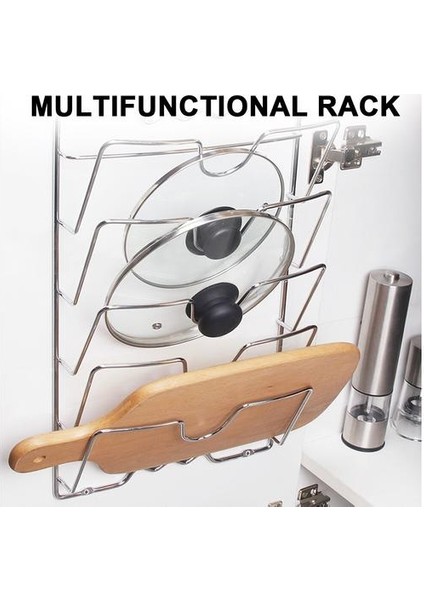 Metal Kurutma Pan Raf Duvar Asılı Pot Kapak Raf Pot Raf Kapağı Kapak Çok Fonksiyonlu Anti Güz 5 Katmanlı Metal Passız | (Gümüş) (Yurt Dışından)