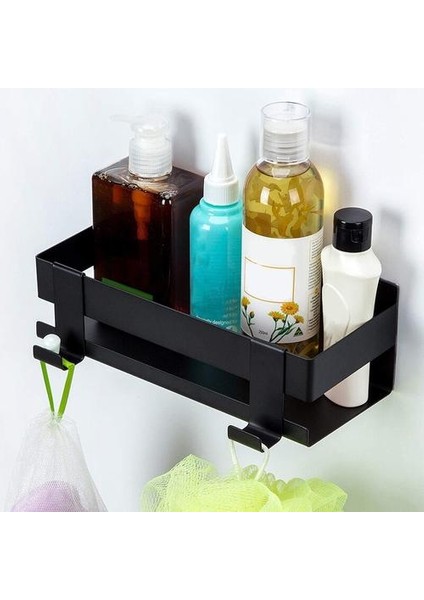 Banyo Duş Raf Kendinden Yapışkanlı Duş Rafları Kancalarla Duş Sepeti Olmadan Siyah 22CM | Depolama Rafları ve raflar (Yurt Dışından) fırsatları