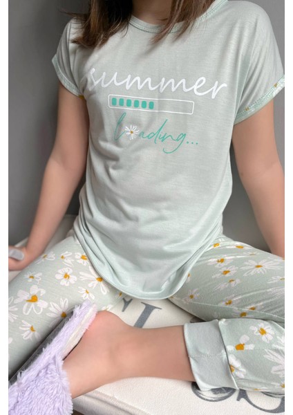 Pijama Evi Summer Loading Baskılı Kısa Kollu Kız Çocuk Pijama Takımı