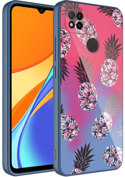 Xiaomi Redmi 9c Kılıf Kamera Korumalı Desenli Arka Yüzey İçi Kadife Sert Silikon Epoksi Kapak NO3 Mavi - Kırmızı