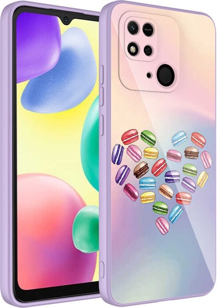 Xiaomi Redmi 10c Kılıf Kamera Korumalı Desenli Arka Yüzey İçi Kadife Sert Silikon Epoksi Kapak NO1 Lila