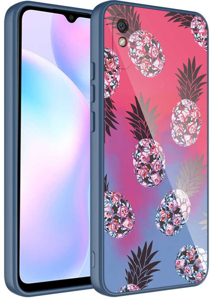 Xiaomi Redmi 9A Kılıf Kamera Korumalı Desenli Arka Yüzey İçi Kadife Sert Silikon Epoksi Kapak NO3 Mavi - Kırmızı