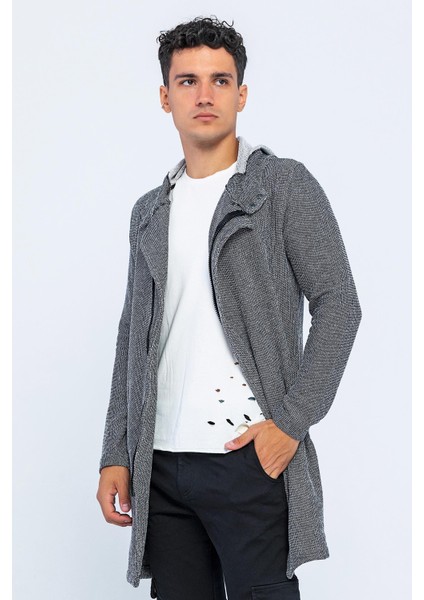 Erkek Kapüşonlu Fermuarlı Cepli Triko Uzun Salaş Spor Hırka fiyatları