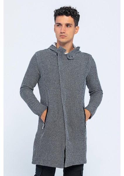 Erkek Kapüşonlu Fermuarlı Cepli Triko Uzun Salaş Spor Hırka fırsatları