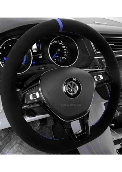 Vw Transporter T6 Dikmeli Direksiyon Kılıfı Alkantra Mavi Yüzüklü