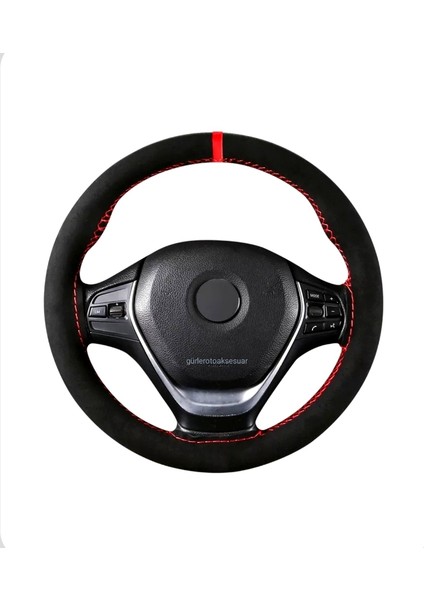 Vw Jette Mk5 Dikmeli Direksiyon Kılıfı Alkantra Kırmızı Yüzüklü