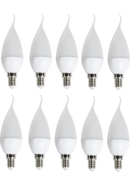 CT-4084 Kıvrık Mum Ledli Buji LED Ampul 10'lu -Ince E14 Duy Beyaz 600LM