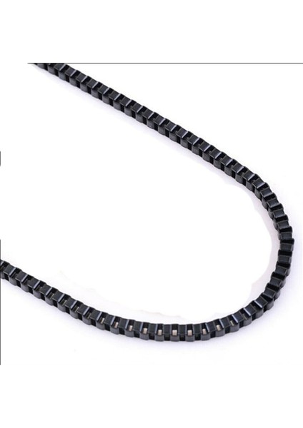Unisex Siyah Küp Çelik Zincir Kolye 60 cm