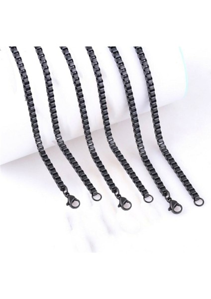 Unisex Siyah Küp Çelik Zincir Kolye 60 cm