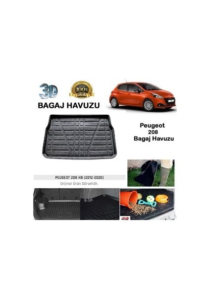 2013 Peugeot 208 Bagaj Havuzu Uyumlu 3D Model Kokusuz Kauçuk