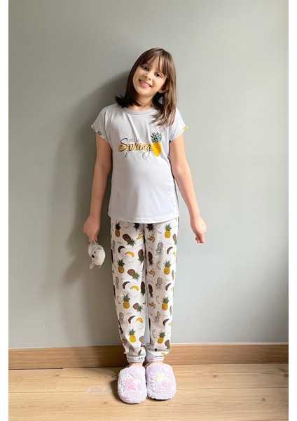 Pijama Evi Ananas Baskılı Kısa Kollu Kız Çocuk Pijama Takımı