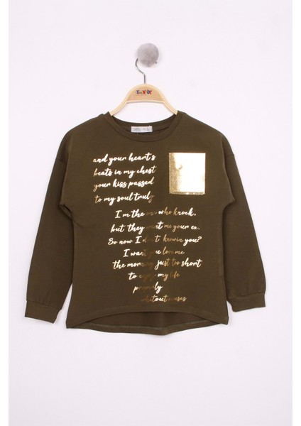 Toontoy Kız Çocuk Varaklı Cep Baskılı T-Shirt