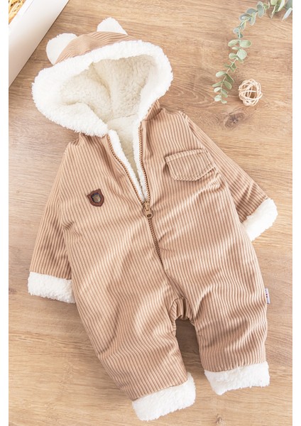 Kapüşonlu Kadife Içi Peluş Welsoft Erkek Bebek Tulum