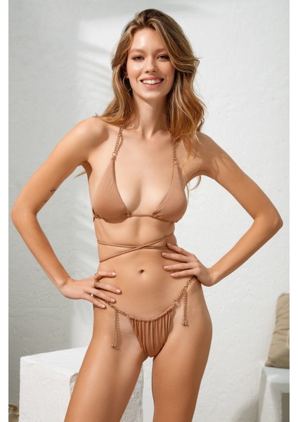 Tubi Zincirli Brazilian Üçgen Bikini Bej 221202