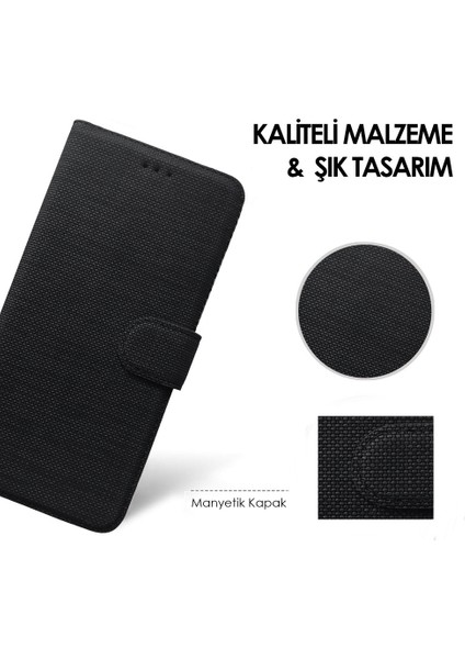 General Mobile Gm5 Plus Kılıf Cüzdan Kapaklı Kartlıklı Kumaş + Ekran Koruyucu Nano