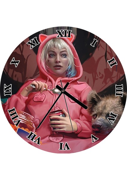 Cakatablo Harley Quinn Sırtlan Yırtıcı Kuş Duvar Saati 30 x30 cm