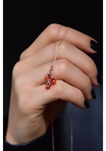 925 Ayar Gümüş Rose Kaplama Kasım Ayı Doğum Taşlı Kübik Drop Kolye