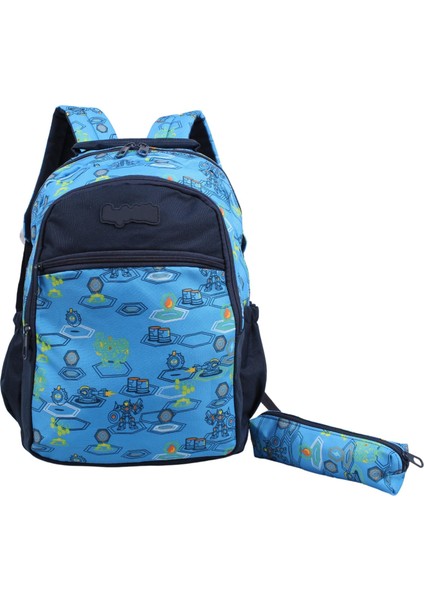 Kids Erkek Mavi Robot Model Kalemlikli Sırt Çantası