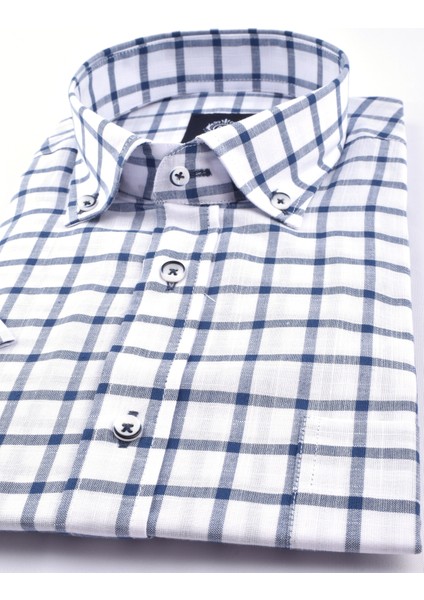 2022- Kısa Kol Adv Ekose Regular Gömlek /lacivert/s