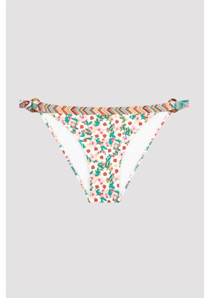 Çok Renkli Çiçek Desenli Bianca Side Aksesuar Detaylı Bikini Altı