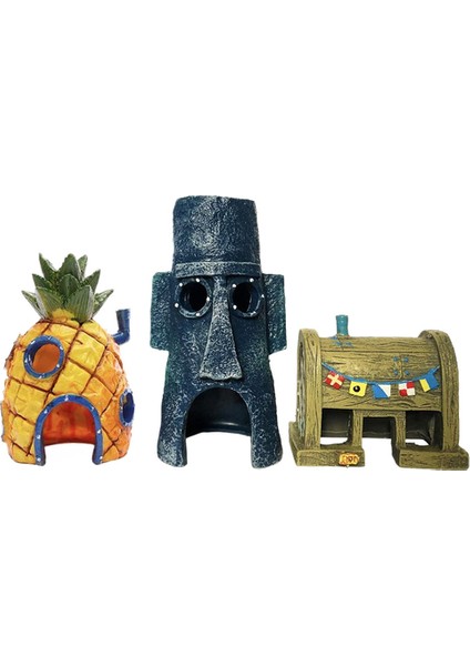 3 Adet Balık Tankı Dekorasyon Balık Karides Dodge Burrow Sevimli Bebekler Süs Ananas Evi Ev Aquarium Squidward Hideout | Süslemeler (Yurt Dışından)