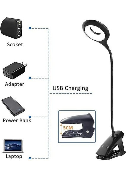 Lambalar Şarj Edilebilir LED Kelepçe Masası Lambası Esnek 3 Renk 3 Parlaklık Dokunmatik Kontrol LED Masa Lambası