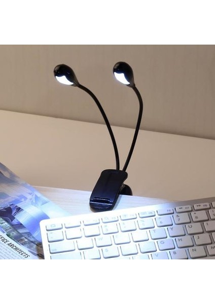 2 Çift Esnek Arms 4 LED Klipsli Işık Lambası Piyano Müzik Standı Kitabı Için