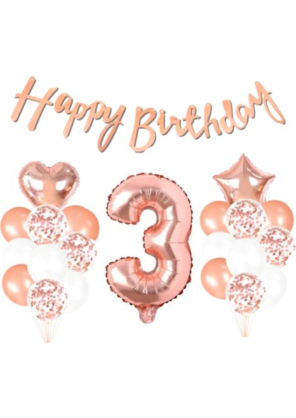3 Yaş Rose Gold Happy Birthday Set