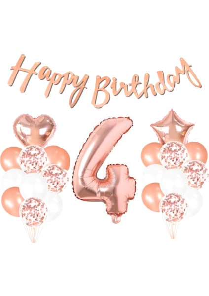 4 Yaş Rose Gold Happy Birthday Set