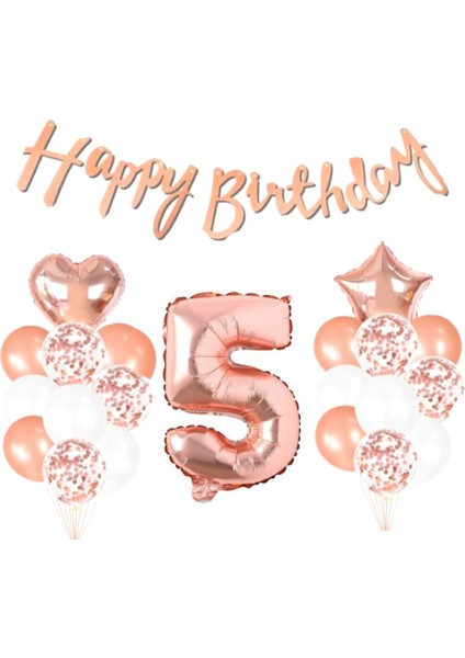 5 Yaş Rose Gold Happy Birthday Set