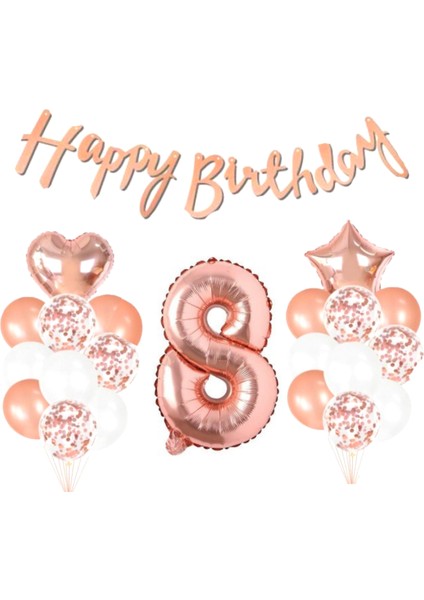 8 Yaş Rose Gold Happy Birthday Set